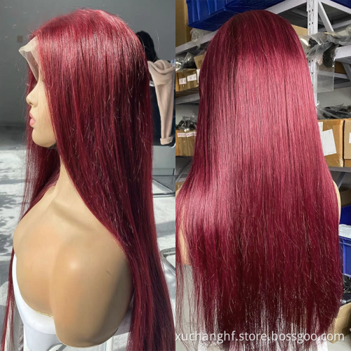 Burgundy red color ombre lace front wig,100% remy hair long straight 99j human hair wig,burgundy red coloured full lace wig
